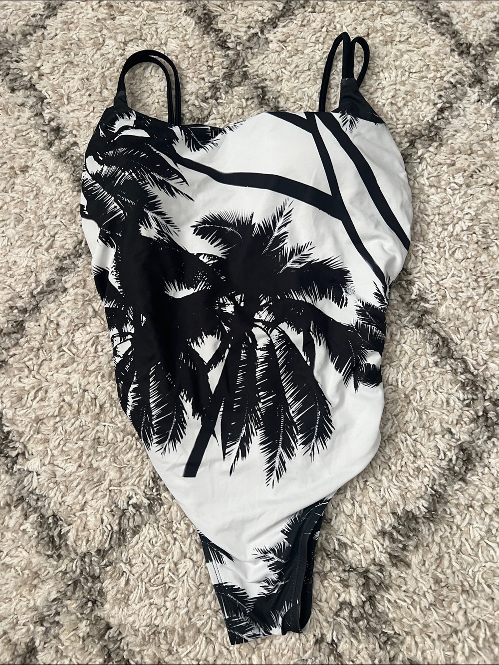 Palm tree black and white one piece swimsuit
